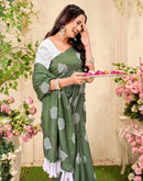 Sage Green Vichitra Silk Printed Saree