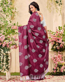 Magenta Vichitra Silk Printed Saree