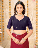 Dark Red Georgette Embroidery Saree