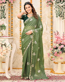 Moss Green Shimmer Georgette Sequence Embroidery saree