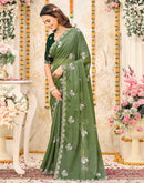 Moss Green Shimmer Georgette Sequence Embroidery saree
