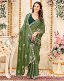 Moss Green Shimmer Georgette Sequence Embroidery saree