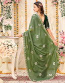 Moss Green Shimmer Georgette Sequence Embroidery saree