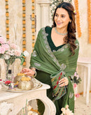 Moss Green Shimmer Georgette Sequence Embroidery saree