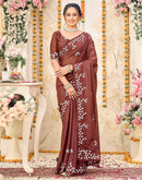 Dusty Maroon Shimmer Georgette Sequence Embroidery saree