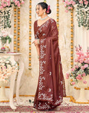 Dusty Maroon Shimmer Georgette Sequence Embroidery saree