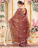 Dusty Maroon Shimmer Georgette Sequence Embroidery saree