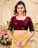 Light Yellow Shimmer Chiffon Sequence Embroidery saree