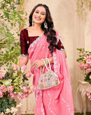 Light Pink Shimmer Chiffon Sequence Embroidery saree
