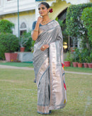 Dusty Blue Silk Woven Paithani Saree