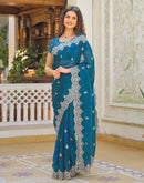 Peacock Blue Shimmer Chiffon Sequence Embroidery saree
