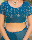 Peacock Blue Shimmer Chiffon Sequence Embroidery saree