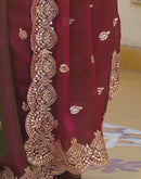Wine Shimmer Chiffon Sequence Embroidery saree