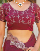 Wine Shimmer Chiffon Sequence Embroidery saree