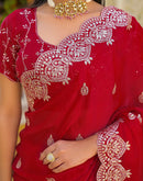 Red Shimmer Chiffon Sequence Embroidery saree