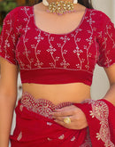 Red Shimmer Chiffon Sequence Embroidery saree