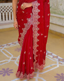 Red Shimmer Chiffon Sequence Embroidery saree