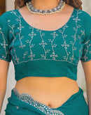 Teal Green Shimmer Chiffon Sequence Embroidery saree