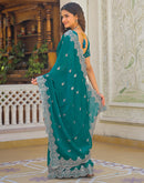Teal Green Shimmer Chiffon Sequence Embroidery saree