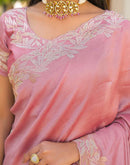 Light Pink Vichitra Silk Embroidery Saree