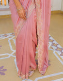 Light Pink Vichitra Silk Embroidery Saree