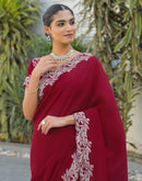 Red Vichitra Silk Embroidery Saree