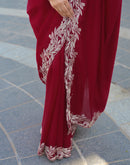 Red Vichitra Silk Embroidery Saree