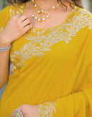 Yellow Vichitra Silk Embroidery Saree