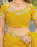 Yellow Vichitra Silk Embroidery Saree