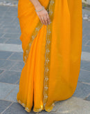 Yellow Satin Stone Work Embellished Saree
