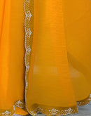 Yellow Satin Stone Work Embellished Saree