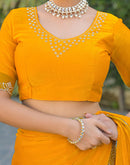 Yellow Satin Stone Work Embellished Saree