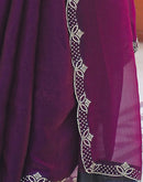 Dark Purple Satin Stone Work Embellished Saree