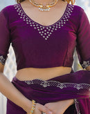 Dark Purple Satin Stone Work Embellished Saree