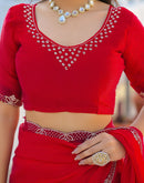 Red Satin Stone Work Embellished Saree