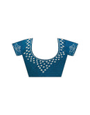 Peacock Blue Satin Stone Work Embellished Saree