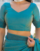 Teal Blue Shimmer Stone Work Swarovski  Saree