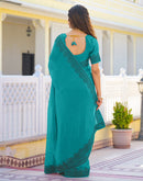 Teal Blue Shimmer Stone Work Swarovski  Saree