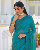 Teal Blue Shimmer Stone Work Swarovski  Saree