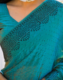 Teal Blue Shimmer Stone Work Swarovski  Saree