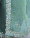 Light Teal Blue Shimmer Sequence Embroidery Saree