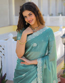 Light Teal Blue Shimmer Sequence Embroidery Saree