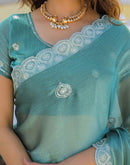 Light Teal Blue Shimmer Sequence Embroidery Saree