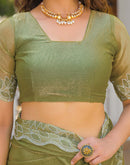Lime Green Shimmer Stone Work Embellished Saree