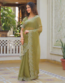 Lime Green Shimmer Stone Work Embellished Saree