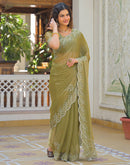 Lime Green Shimmer Stone Work Embellished Saree
