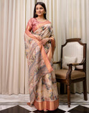 Beige Cotton Silk Floral Printed Saree