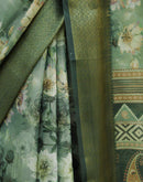 Dusty Green Cotton Silk Floral Printed Saree