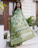 Dusty Green Cotton Silk Floral Printed Saree