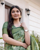 Dusty Green Cotton Silk Floral Printed Saree